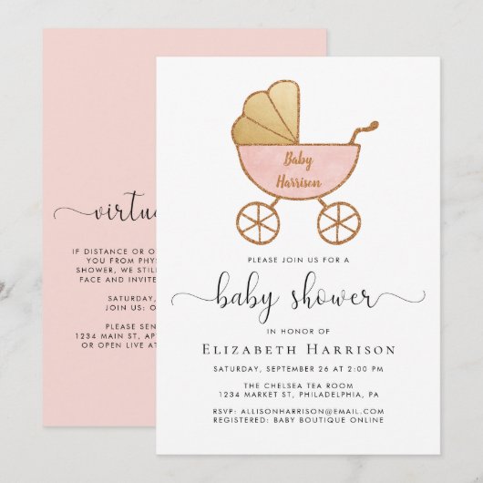 Baby Girl Shower met Virtual Option Roze Kaart (Voorkant / Achterkant)