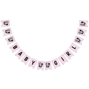 Baby Girl Shower met voetafdrukken Vlaggetjes