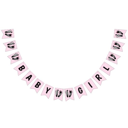 Baby Girl Shower met voetafdrukken Vlaggetjes (Alle)