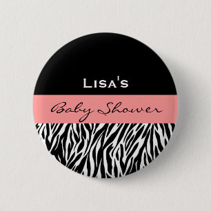 Baby Girl Shower Modern Black White Roze Zebra Ronde Button 5,7 Cm