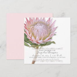 Baby Girl Shower Modern Elegant King Protea Flower Kaart