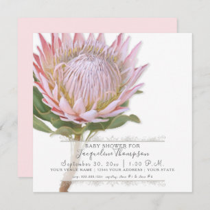 Baby Girl Shower Modern Elegant King Protea Flower Kaart