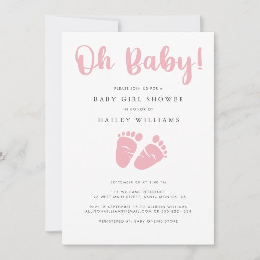  Baby girl shower | Oh Baby roze Baby voeten Kaart (Voorkant)
