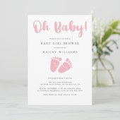 Baby girl shower | Oh Baby roze Baby voeten Kaart (Staand voorkant)
