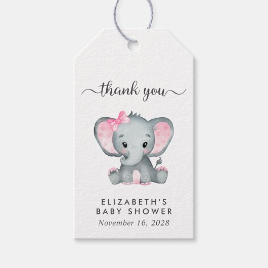 Baby Girl Shower Pink Elephant Dank je Cadeaulabel (Voorkant)