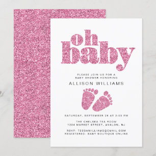 Baby Girl Shower Pink Glitter Kaart