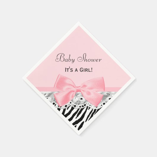 Baby Girl Shower Pink Ribbon and Lace Zebra Print Servetten (Hoek)
