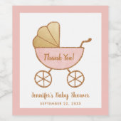Baby Girl Shower Pink Stroller Dank je Wijn Etiket (Enkel label)