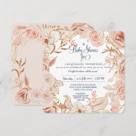 Baby Girl Shower Pink Waterverf Floral Foliage Kaart