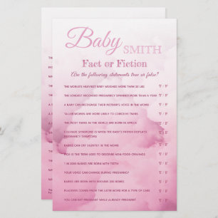 Baby Girl Shower Quiz Fact of Fiction Trivia game