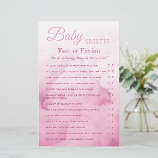 Baby Girl Shower Quiz Fact of Fiction Trivia game (Staand voorkant)