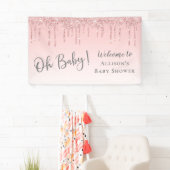 Baby Girl Shower Roze Glitter Welkom Spandoek (Insitu)