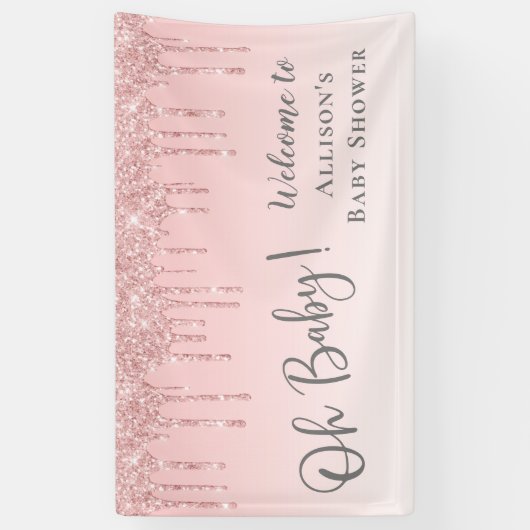 Baby Girl Shower Roze Glitter Welkom Spandoek (Verticaal)
