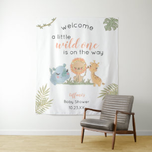 Baby Girl Shower Safari Animals Backdrop Sign Wandkleed
