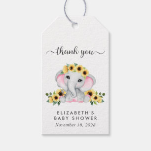 Baby Girl Shower Sunflower Elephant Dank je Cadeaulabel