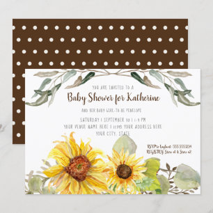 Baby Girl Shower Sunflower Eucalyptus Leaf Foliage Kaart