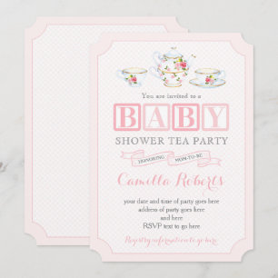 Baby Girl Shower  Tea Party, Pink and Grey Kaart
