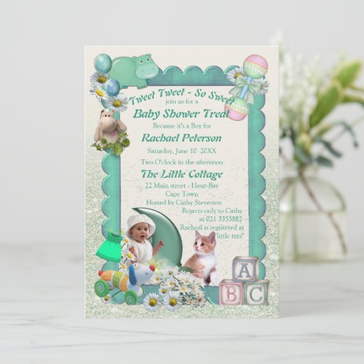 Baby Girl Shower Tweets Uitnodiging (Staand voorkant)