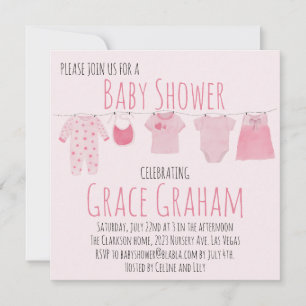 Baby Girl Shower-uitnodiging Clothes on line Kaart