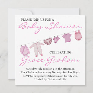 Baby Girl Shower-uitnodiging Clothes on line Kaart