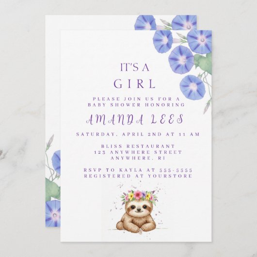 Baby Girl Shower-uitnodiging Kaart (Voorkant / Achterkant)