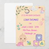 Baby Girl Shower-uitnodiging Kaart (Voorkant / Achterkant)