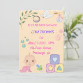 Baby Girl Shower-uitnodiging Kaart (Staand voorkant)