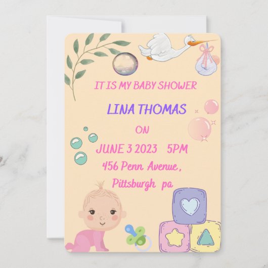 Baby Girl Shower-uitnodiging Kaart (Voorkant)