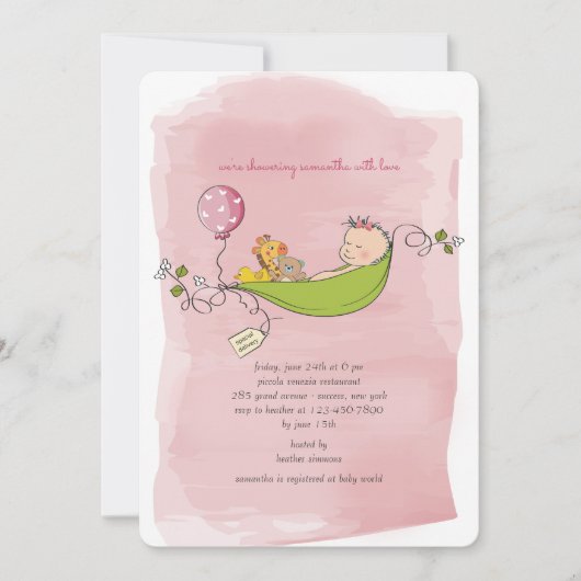 Baby Girl Shower-uitnodiging Kaart (Voorkant)