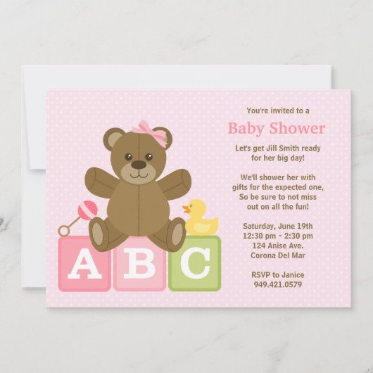 Baby Girl Shower-uitnodiging Kaart (Voorkant)