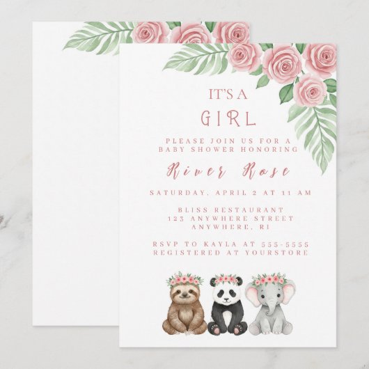 Baby Girl Shower-uitnodiging Kaart (Voorkant / Achterkant)