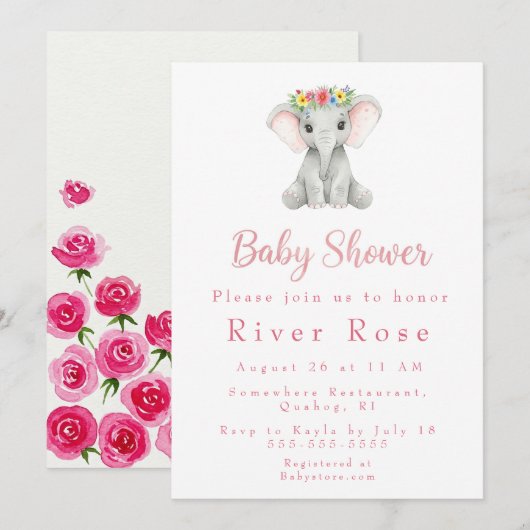 Baby Girl Shower-uitnodiging Kaart (Voorkant / Achterkant)