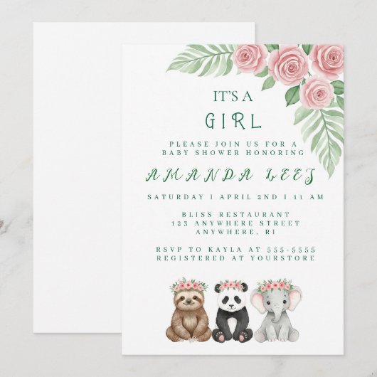 Baby Girl Shower-uitnodiging Kaart (Voorkant / Achterkant)