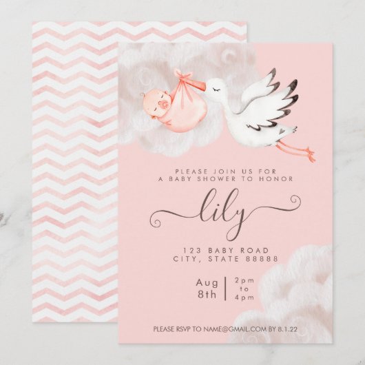 Baby Girl Shower-uitnodiging Kaart (Voorkant / Achterkant)