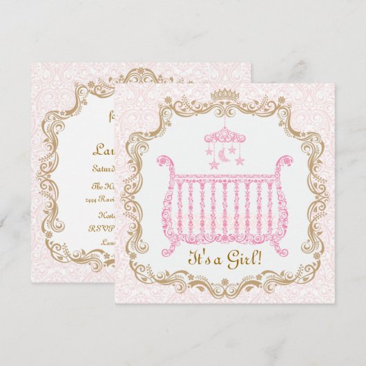 Baby Girl Shower-uitnodiging Kaart (Voorkant / Achterkant)