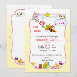 baby girl shower uitnodiging met een cute bij