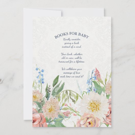 Baby Girl Shower Waterverf Blush in White Floral Kaart (Achterkant)