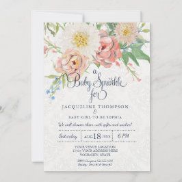 Baby Girl Shower Waterverf Blush in White Floral Kaart