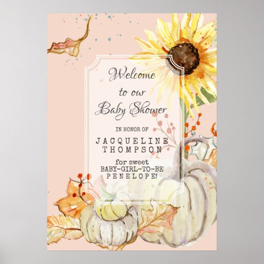 Baby GIRL Shower Welkom Pomkin N Sunflower Blush Poster (Voorkant)