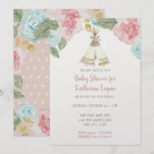 Baby Girl Shower Woodland Animal Floral Waterverf Kaart