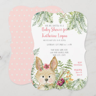 Baby Girl Shower Woodland Animal Rabbit Floral Art Kaart