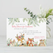 Baby Girl Shower Woodland Animals Boho Deer in Fox Kaart (Staand voorkant)