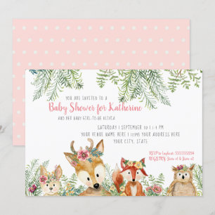 Baby Girl Shower Woodland Animals Boho Deer in Fox Kaart