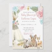 Baby Girl Shower Woodland Grey Deer Floral Teepee Kaart (Voorkant)