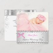 Baby Girl Silver Pink Baptisme Cross Aankondiging (Voorkant / Achterkant)