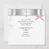 Baby Girl Silver Pink Baptisme Cross Aankondiging (Achterkant)