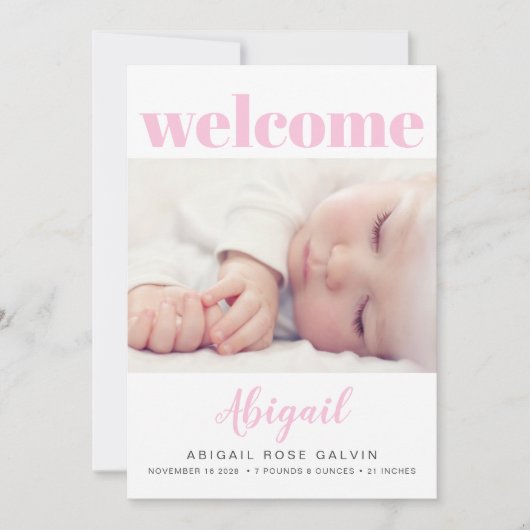 Baby Girl Simple Multi Photo Pink Birth Aankondiging (Voorkant)