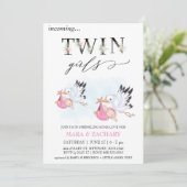 *~* Baby Girl SPRINKLE Twins Stork Kaart (Staand voorkant)