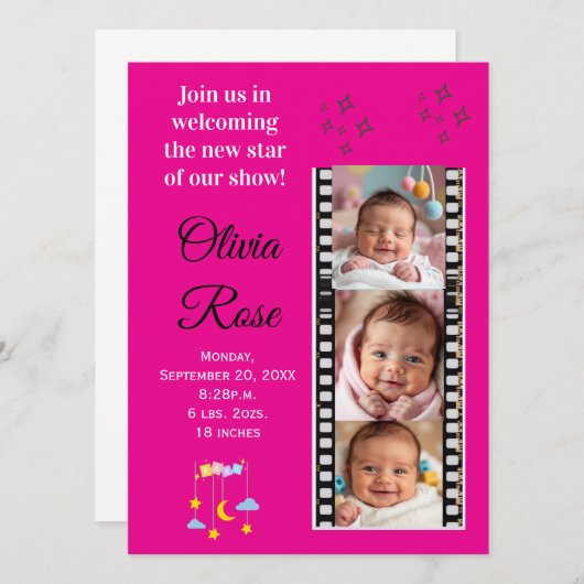 Baby Girl Star Aankondiging Uitnodiging (Voorkant / Achterkant)