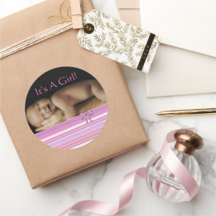 Baby Girl-stickers met je baby foto Ronde Sticker